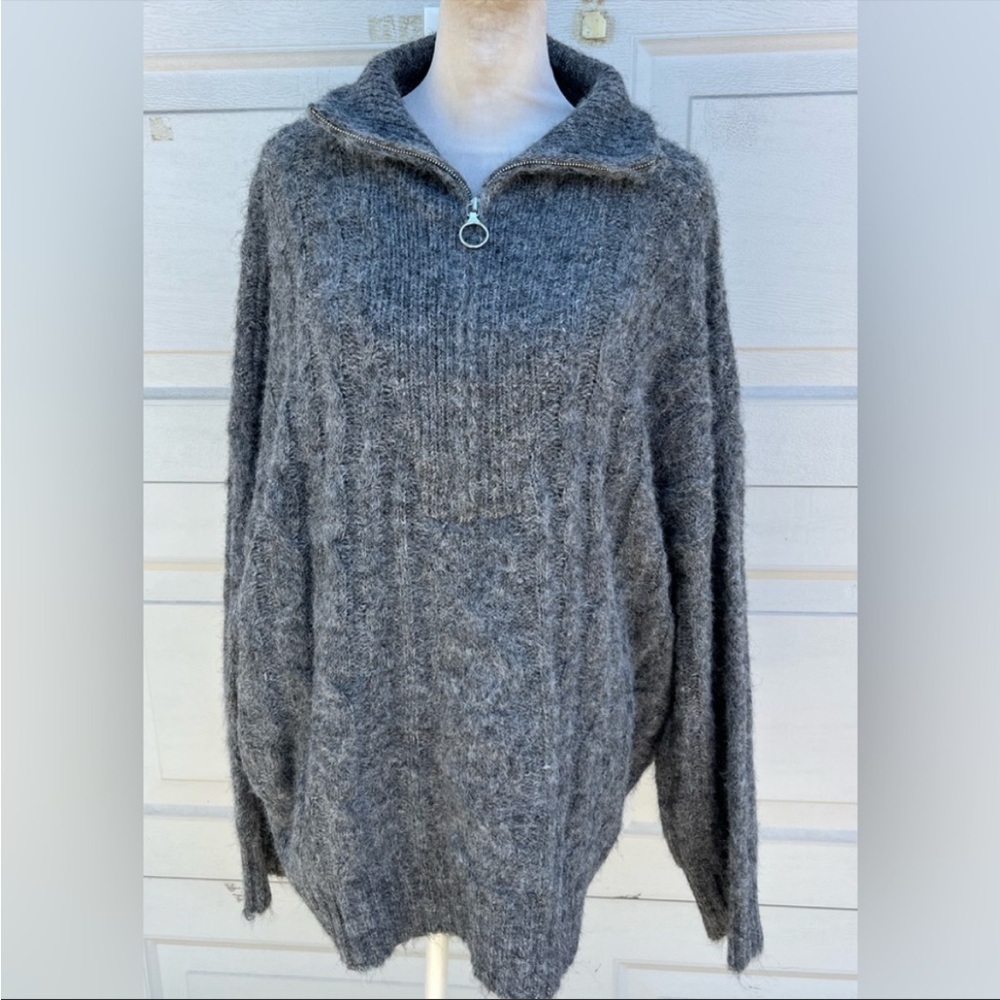 Topshop grey Chunky Cable Knit 1/4 Zip Pullover Sweater long sleeves NWT